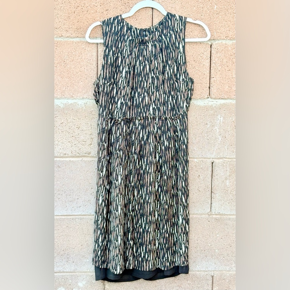 Tory Burch 100% Silk Midi Dress Women Size 6  Sleeveless Brown Black Cream Print